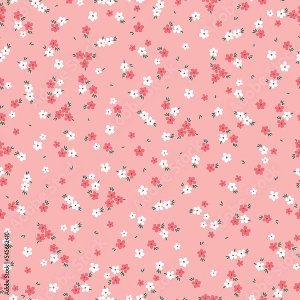 Obraz Cute floral pattern. Seamless vector texture. An elegant template for fashionable prints. Print with small white and pink  flowers. light pink background.