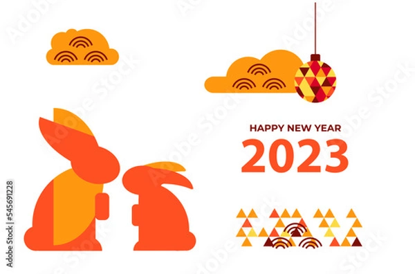 Fototapeta Happy new year 2023 chinese card with rabbits.