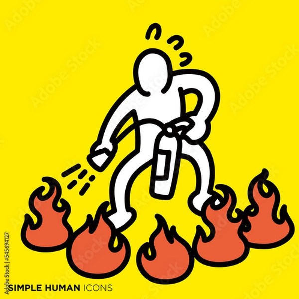 Obraz シンプルな人間のアイコンシリーズ　「火を消す人、SNSでのblow upに対処する人」