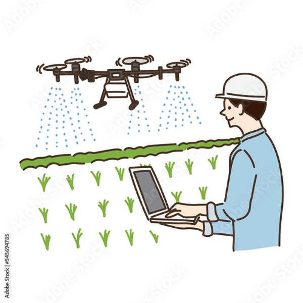 Fototapeta 農業　農家　ドローン　スマート農業　イラスト