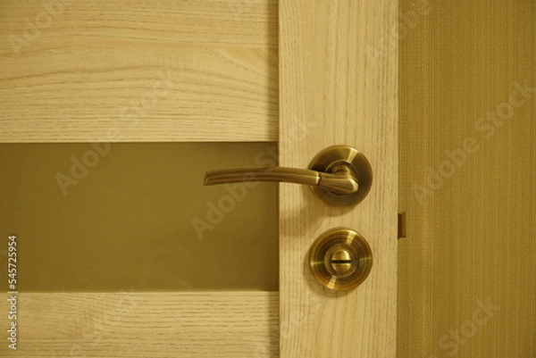 Fototapeta Exterior door handle and Security lock on Metal frame. Door handle with lock in the door