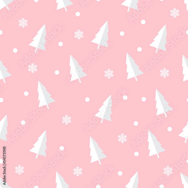 Fototapeta Christmas tree pattern on pink background.