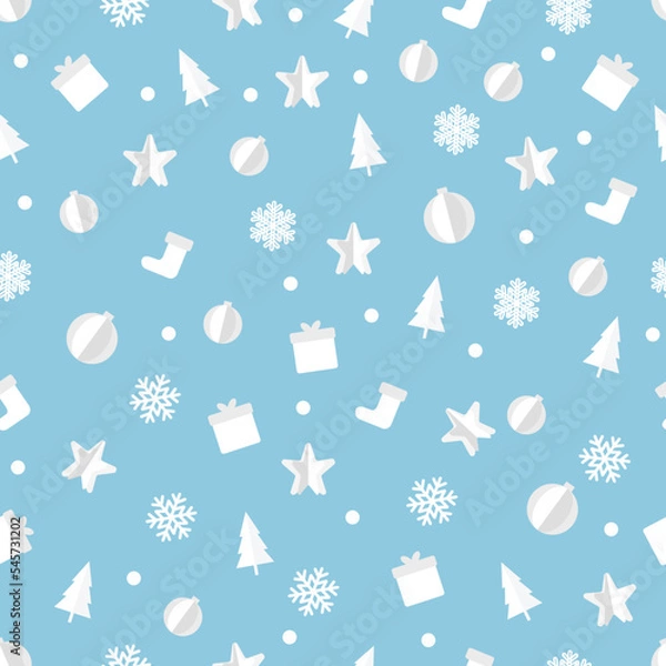 Fototapeta Christmas vector seamless pattern with gift and snowflake, present