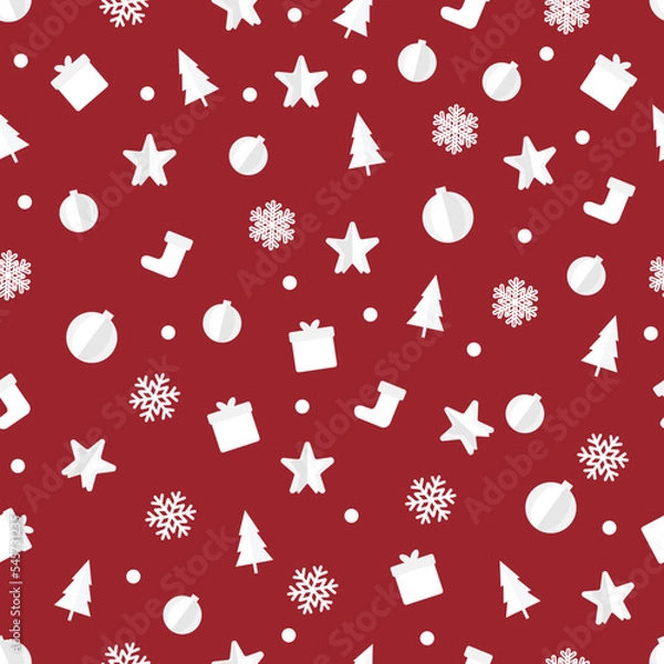 Fototapeta Christmas vector seamless pattern with gift and snowflake, present