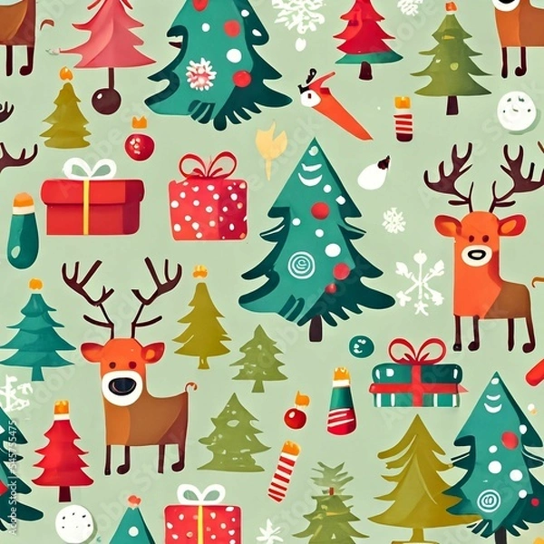 Fototapeta retro christmas doodle background
