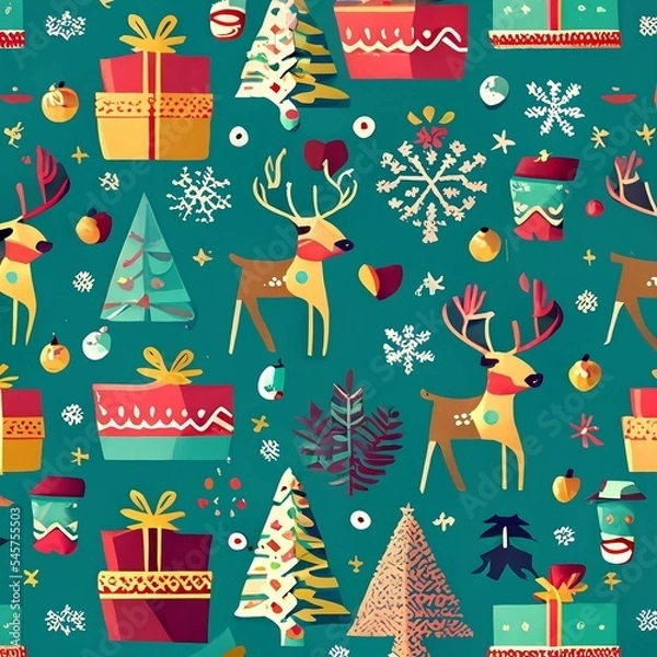Fototapeta retro christmas doodle pattern