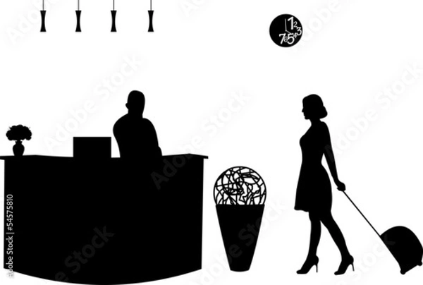 Fototapeta Odwiedzający i recepcjonistka w hotelu Silhouette