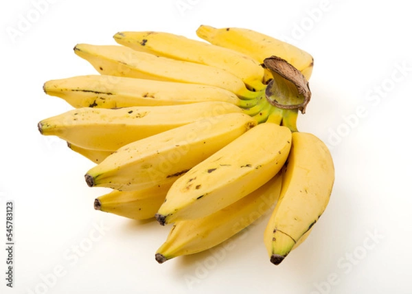 Obraz cacho de banana orgânica madura tipo prata com fundo branco