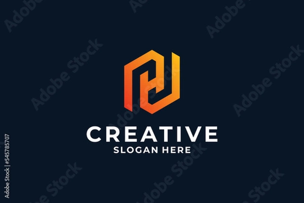 Fototapeta Abstract letter H logo design with creative Hexagon shape.