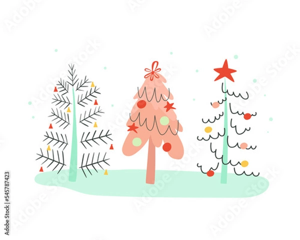 Fototapeta Christmas tree in the winter forest. Greeting card vector design