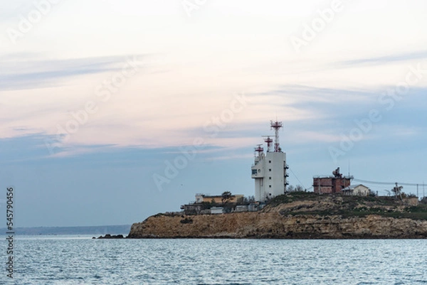 Fototapeta The Center for regulating the movement of ships in Sevastopol. Autumn in Sevastopol on the shore.