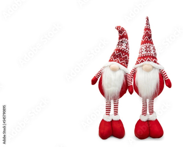 Fototapeta Two Christmas elf wearing red hat isolated on transparent background. PNG file.