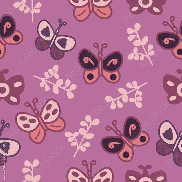 Fototapeta seamless background with butterflies and flowers 