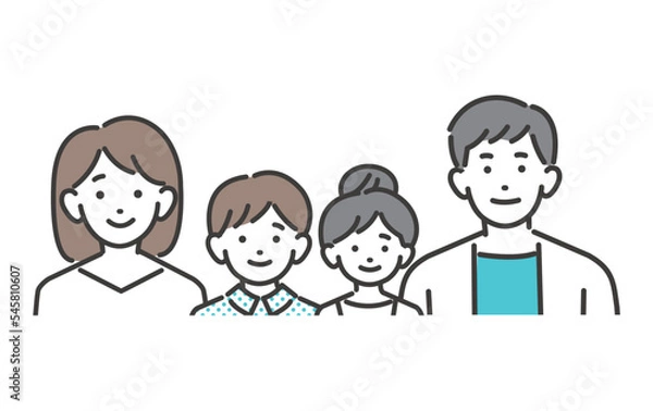 Fototapeta 若い夫婦と幼い子供たちのベクターイラスト素材／子供／子育て