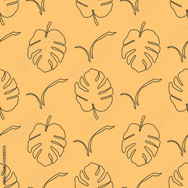 Fototapeta Seamless pattern with monstera on yellow background. Boho style. 