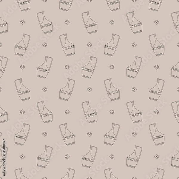 Fototapeta Seamless pattern with line vases. Boho style.