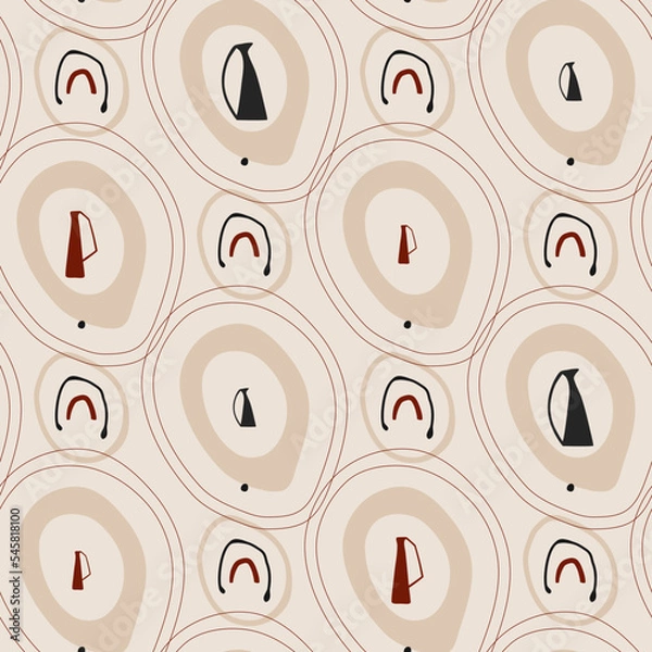 Fototapeta Seamless pattern. Colorful vases and abstract elements. Boho style.