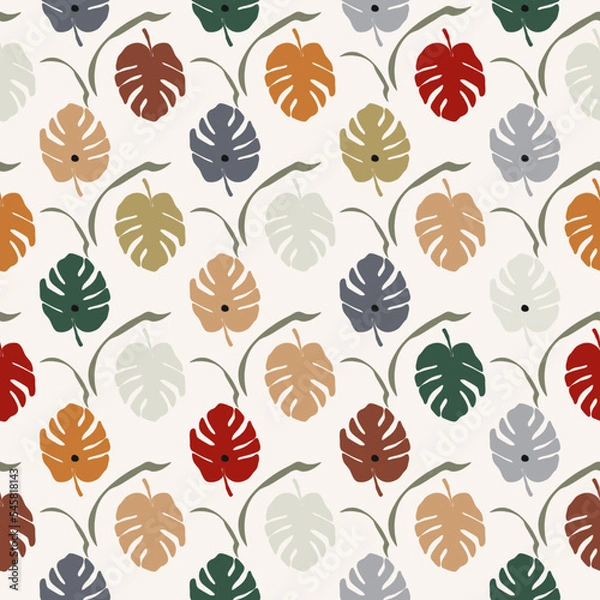 Fototapeta Seamless pattern with colorful monstera. Boho style. 