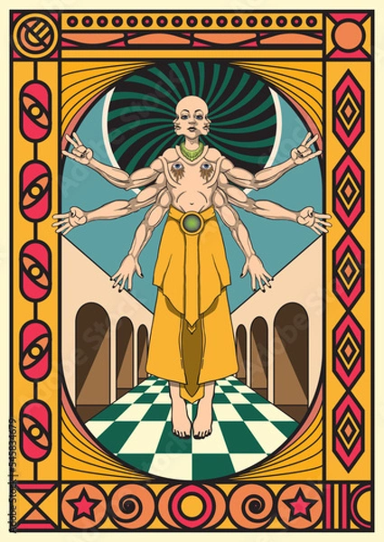 Fototapeta colorful retrograde psychedelic art the scientist object poster