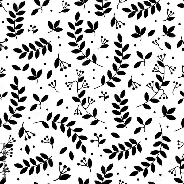 Obraz seamless pattern in black and white with leaves