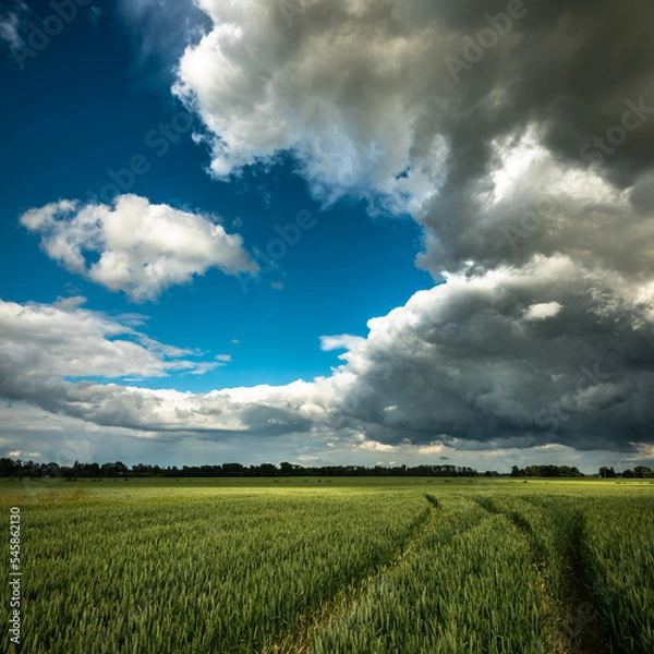Fototapeta thunder clouds over the field