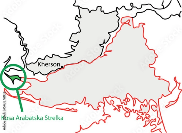 Obraz Kosa Arabatska Strelka. Map of Kherson, Ukraine. Schematic representation of the Kherson region. War in Ukraine 2022. Liberation of Kherson.