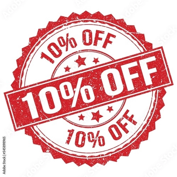 Fototapeta 10% OFF text on red round stamp sign