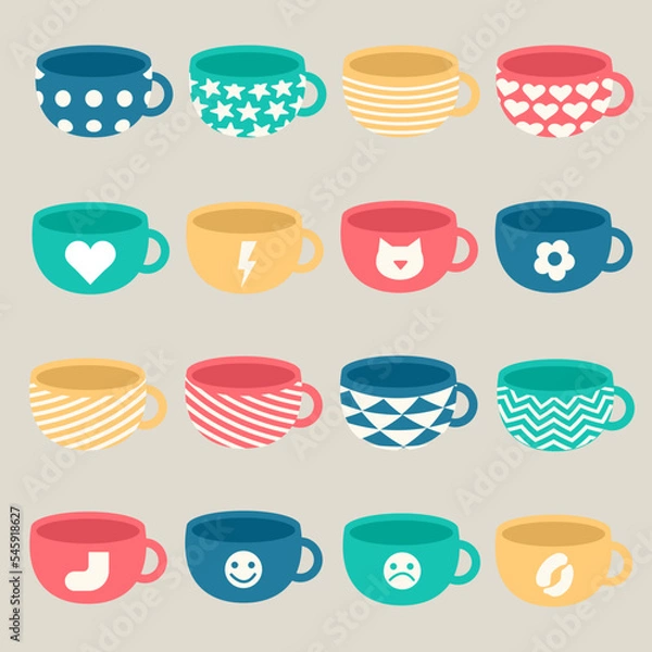 Obraz set of cups in a different pattern