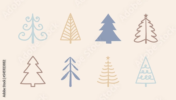 Fototapeta Design of Christmas icons - hand drawn trees. Vector