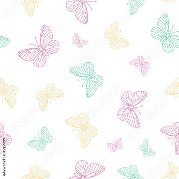 Fototapeta Colorful butterflies on white background vector pattern