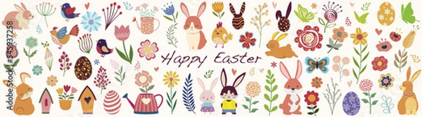 Fototapeta Easter Design Element Vector Illustration Set Isolated On A Plain Background.