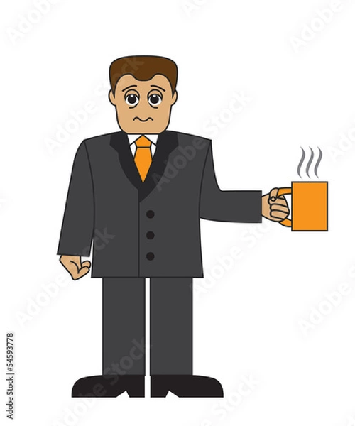Obraz Cartoon businessman with a cup of coffee