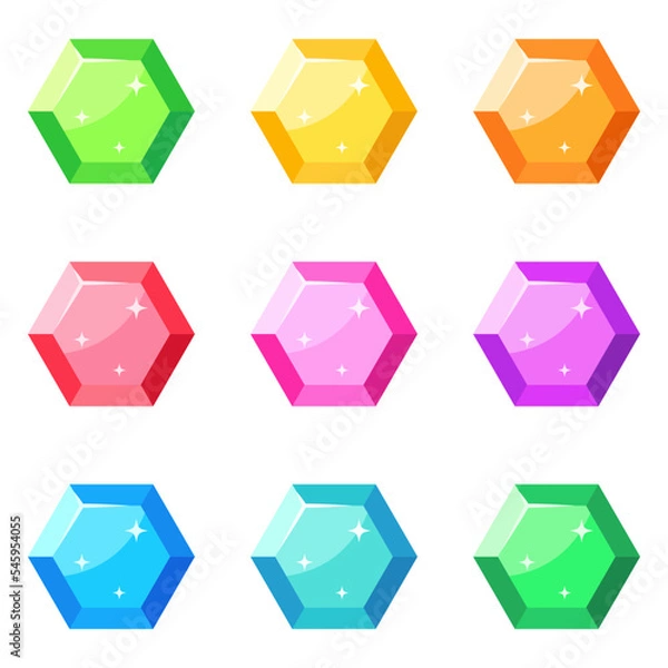 Fototapeta Set of gems in flat style isolated