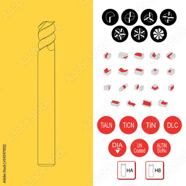 Fototapeta Drawing of solid carbide end mill for cnc machine