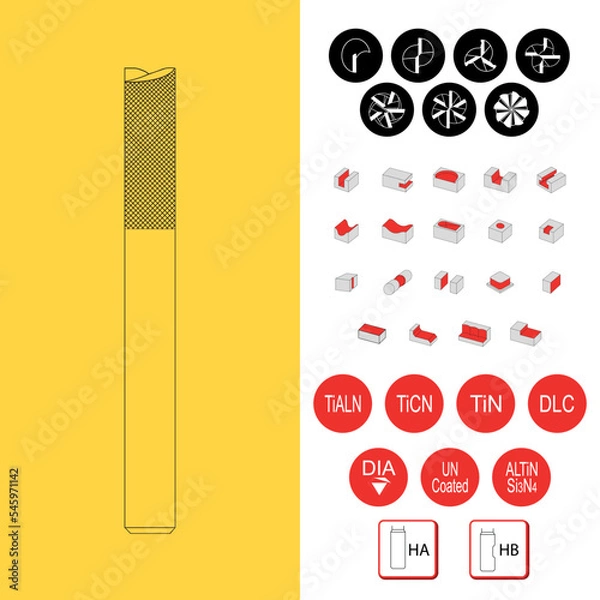 Obraz Drawing of solid carbide end mill for cnc machine