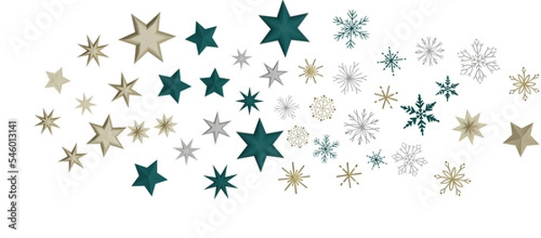 Fototapeta Christmas background design of snowflake and snow falling in the winter 3d illustration