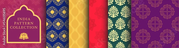 Fototapeta India Seamless Pattern Collection. Vector graphics in hindi style. South Asia Mandala Yoga aesthetic set. 