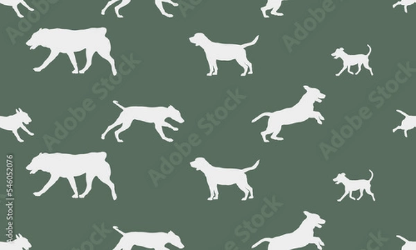 Fototapeta Seamless pattern. Silhouette dogs different breeds in various poses. Endless texture. Design for fabric, decor, wallpaper, wrapping paper, design.