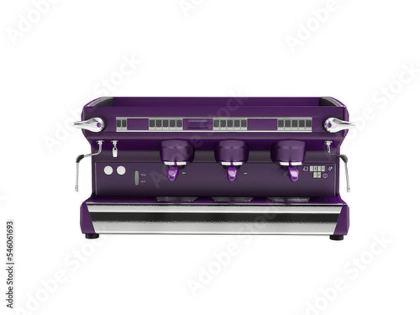 Fototapeta 3D illustration of purple professional coffee machine and cappuccino maker on white background no shadow