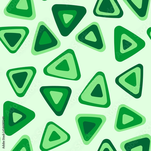 Fototapeta Seamless square image with green hues triangles pattern on light green background. Vector design.