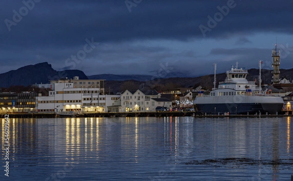 Fototapeta Car ferry HORNSTIND  is a Ro-Ro/Passenger Ship that was built in 2017 and is sailing under the flag of Norway. Here in Brønnøysund port.Helgeland,Norway,Europe