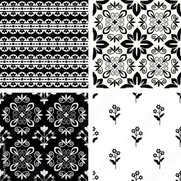 Fototapeta Black and white seamless ornamental pattern