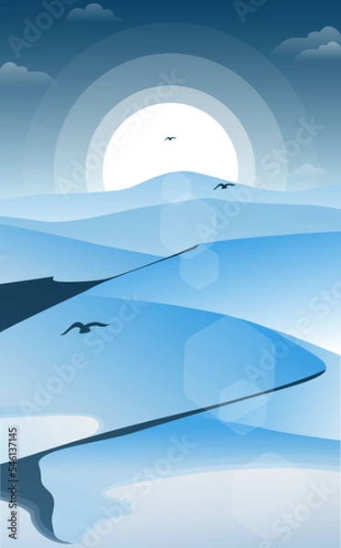 Fototapeta vertical background, flat illustration of a desert background, desert illustration for phone walpaper, desert walpaper for book cover, book cover design