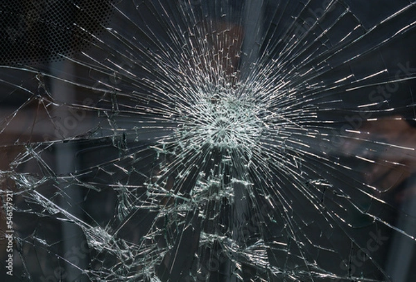 Fototapeta Image of a broken car windshield from a strong impact