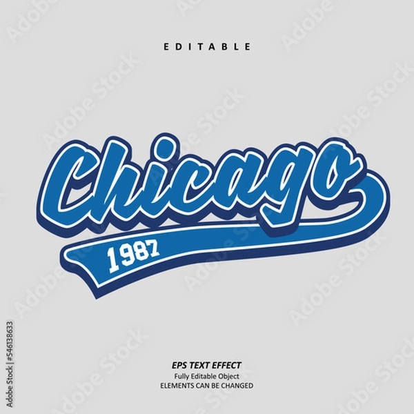 Fototapeta Editable Text Effect Vector of Blue College Style Signature Typography for hoodie embroidery, club, team logo