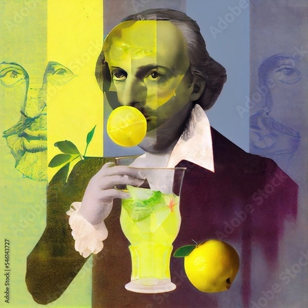 Fototapeta Shakespeare drinking lemonade illustration generated with Artificial Intelligence