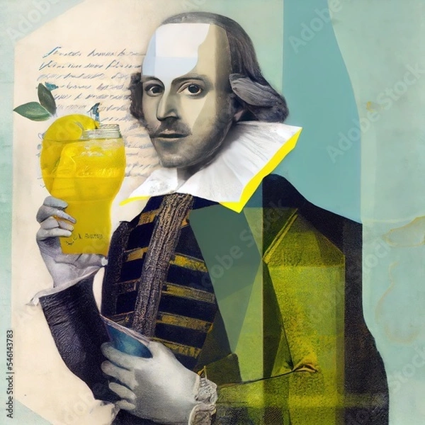 Fototapeta Shakespeare drinking lemonade illustration generated with Artificial Intelligence