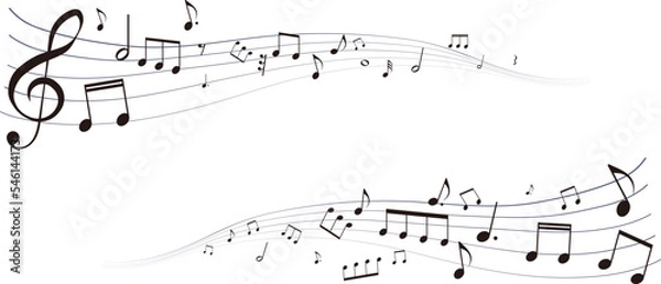 Obraz 遠近感のある楽譜のフレームイラスト　五線譜　背景イラスト　音符、休符、音楽記号のイラスト	