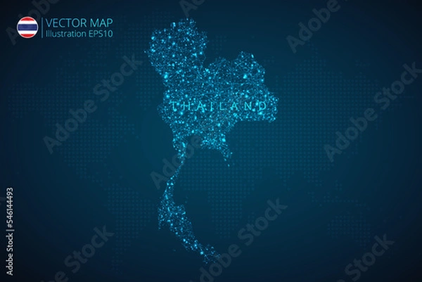 Fototapeta Map of Thailand modern design with abstract digital technology mesh polygonal shapes on dark blue background. Vector Illustration Eps 10.