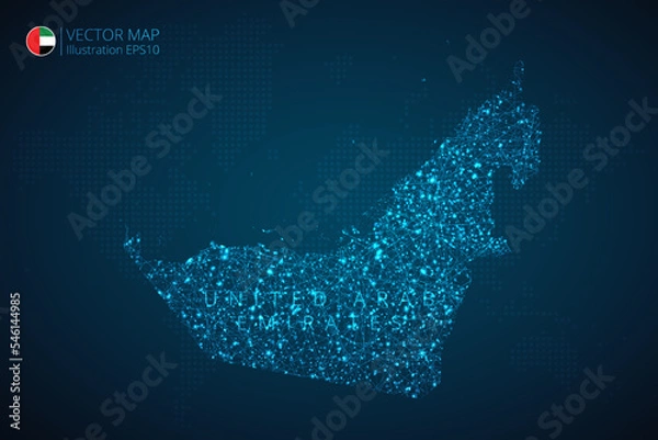 Fototapeta Map of United Arab Emirates modern design with abstract digital technology mesh polygonal shapes on dark blue background. Vector Illustration Eps 10.